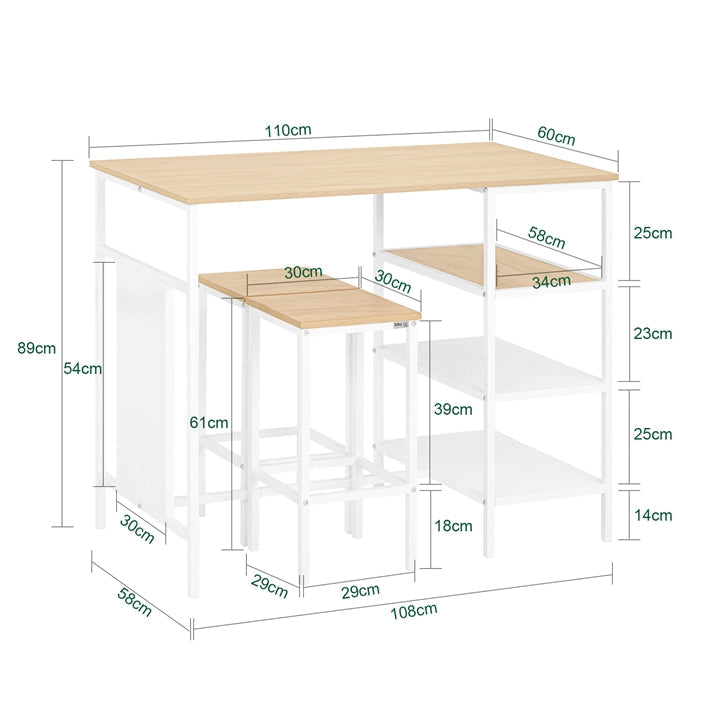 SoBuy | Set tavolo alto 3 pezzi | Tavolo da pranzo | Tavolo da bistrò con 2 sedie | Gruppo di sedute | OGT51-WN