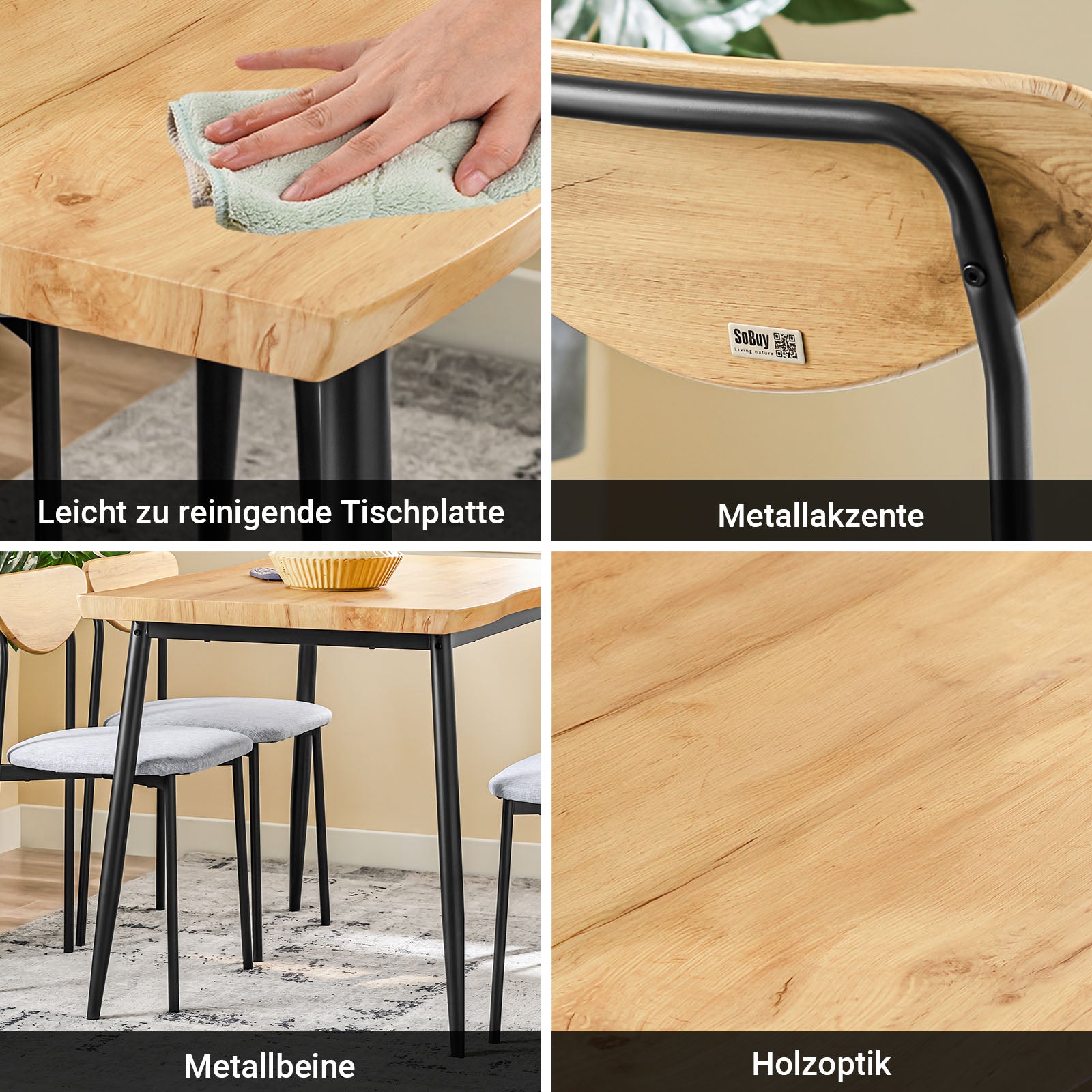 Prévente | SoBuy | Table de salle à manger 5 pièces avec 4 chaises | Table bistro | Ensemble de sièges | Table de cuisine | OGT52-N