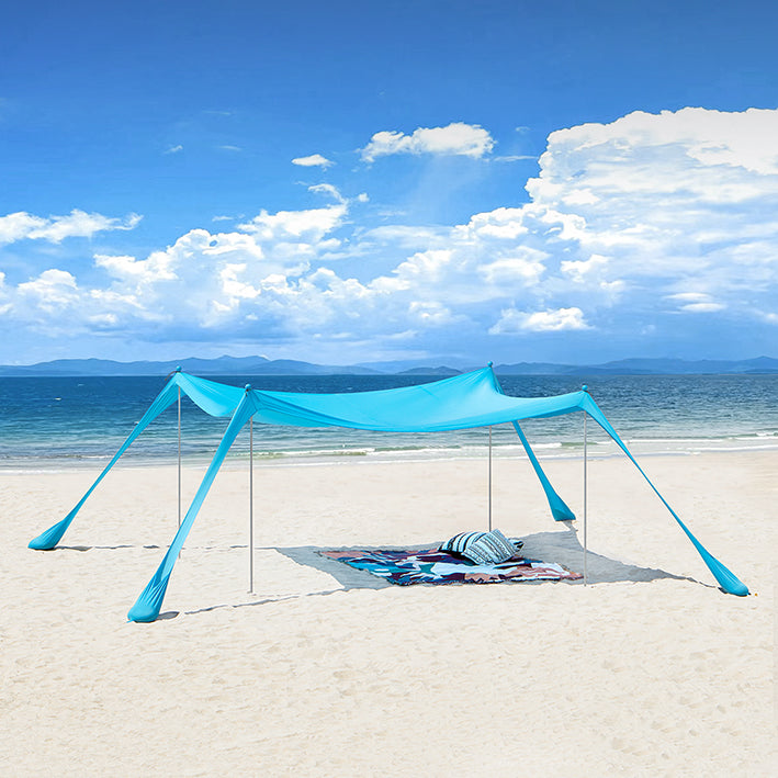SoBuy | Tenda da spiaggia in lycra con 4 pali in alluminio | Vela parasole | Conchiglia da spiaggia | Azzurro | OZT02-HB