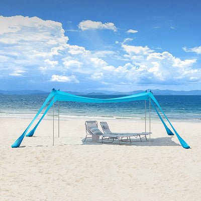 SoBuy | Tenda da spiaggia in lycra con 4 pali in alluminio | Vela parasole | Conchiglia da spiaggia | Azzurro | OZT02-HB