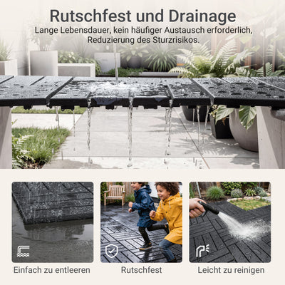 SoBuy | Balkonfliesen 35er Set aus WPC | Wetterfeste Klickfliesen für Balkon & Terrasse in Grau, 30,5 x 30,5 cm | SDA15-HG