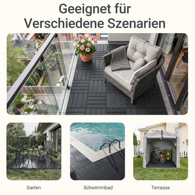 SoBuy | Balkonfliesen 35er Set aus WPC | Wetterfeste Klickfliesen für Balkon & Terrasse in Grau, 30,5 x 30,5 cm | SDA15-HG