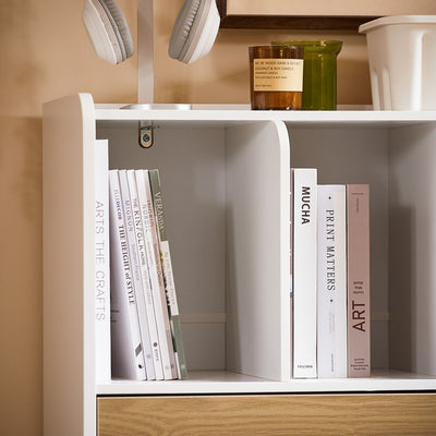 SoBuy | Bücherregal mit Schubladen | Aufbewahrungsregal | Standregal Weiß | STR11-WN