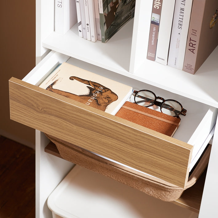 SoBuy | Scaffale con cassetti | Libreria a ripiani | Scaffale a colonna bianco | STR11-WN