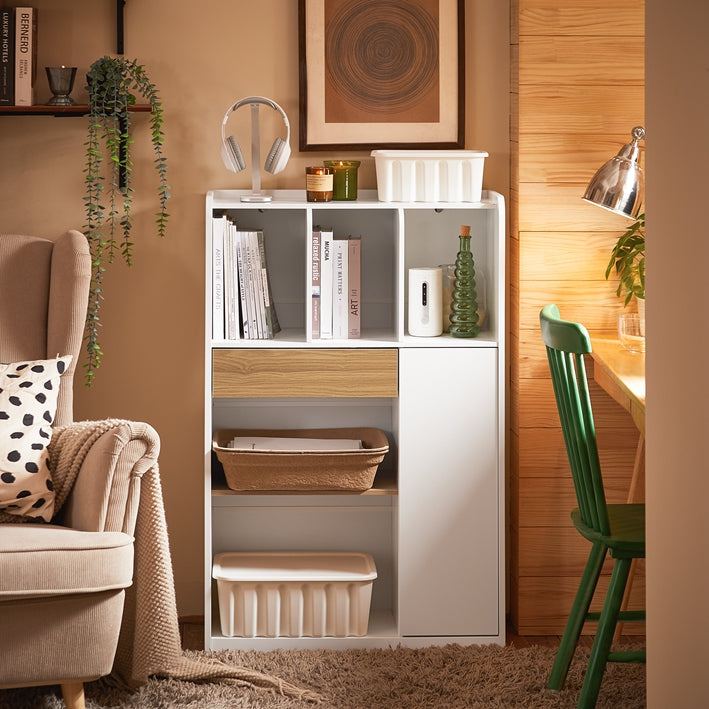 SoBuy | Scaffale con cassetti | Libreria a ripiani | Scaffale a colonna bianco | STR11-WN