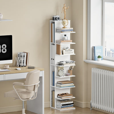 SoBuy | Schmales Bücherregal Weiß mit 7 Fächern | STR14-H-W