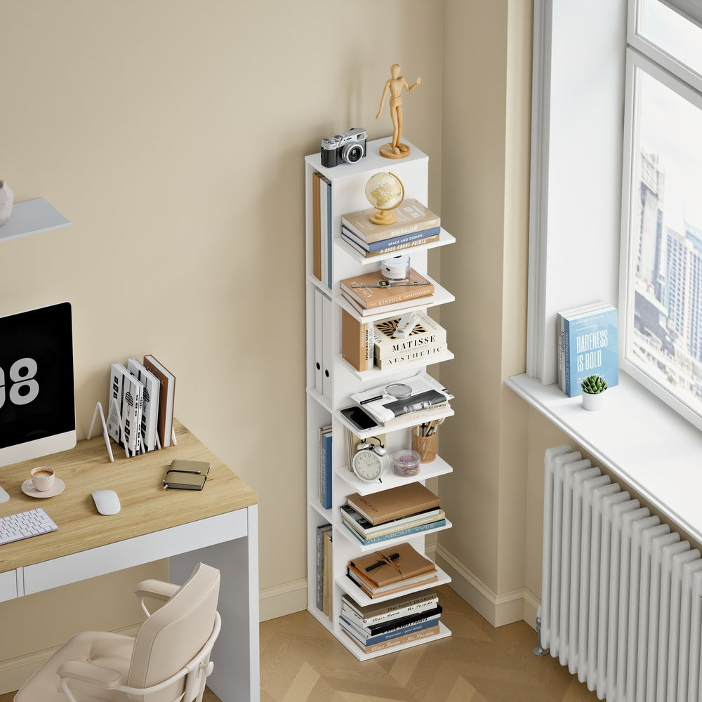 SoBuy | Schmales Bücherregal Weiß mit 7 Fächern | STR14-H-W