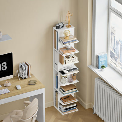 SoBuy | Schmales Bücherregal Weiß mit 7 Fächern | STR14-H-W