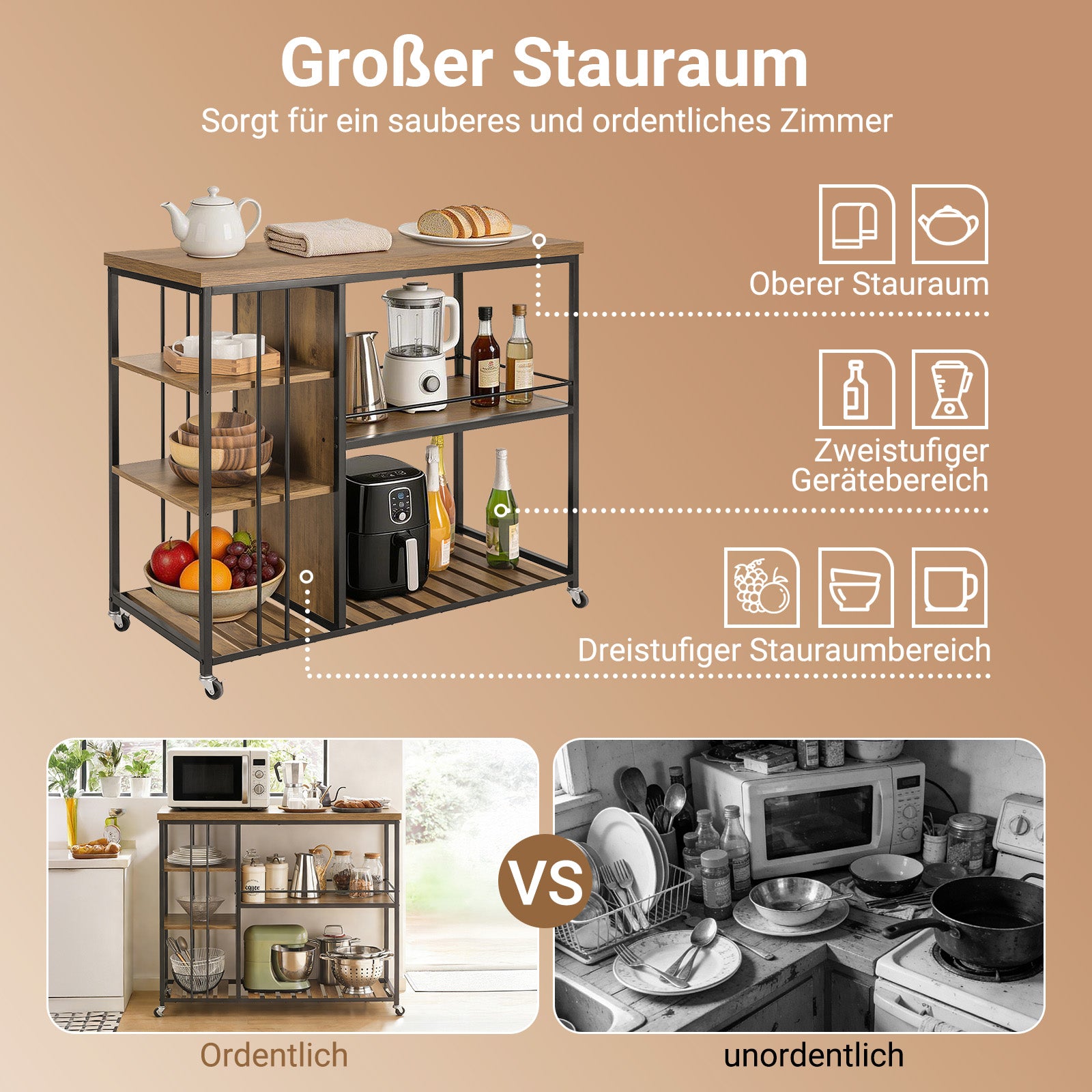 SoBuy | Carrello da portata | Credenza da cucina | Armadio multiuso | SVW18-F