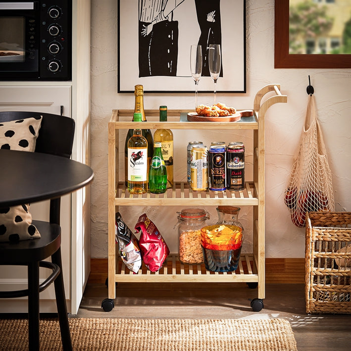 SoBuy | Chariot de service | Chariot de cuisine | Étagère de cuisine | Chariot à roulettes | Naturel | SVW24-N 