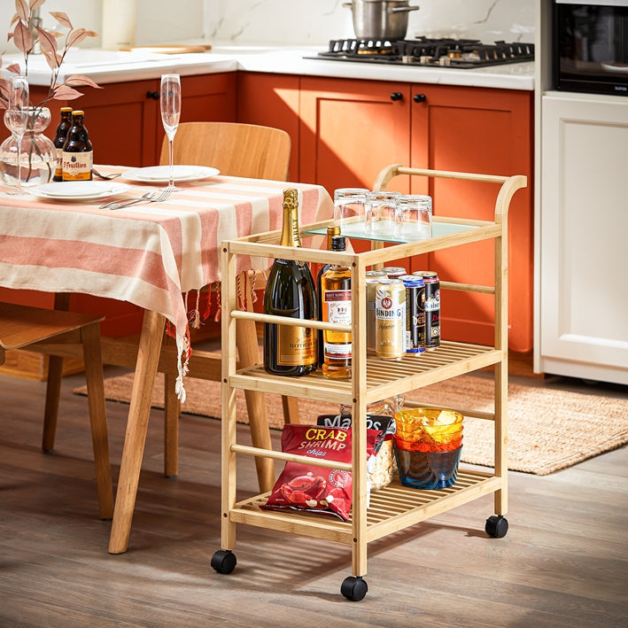 SoBuy | Chariot de service | Chariot de cuisine | Étagère de cuisine | Chariot à roulettes | Naturel | SVW24-N 