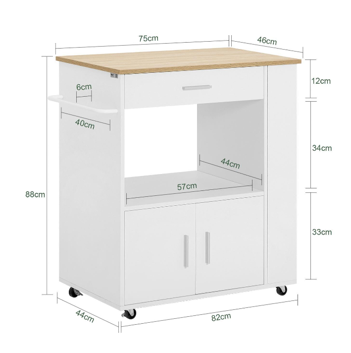 SoBuy | Carrello da cucina Carrello di servizio | Bianco | 82x88x46cm | FKW113-WN