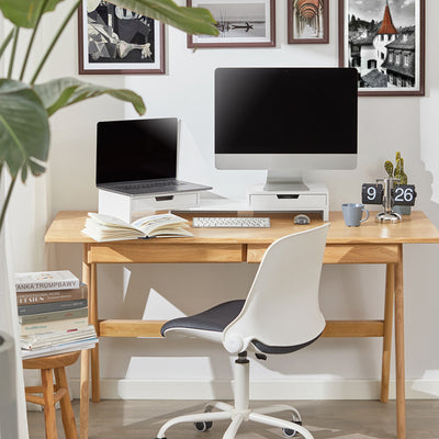 SoBuy | Support design pour 2 écrans | Support avec 2 tiroirs | Bambou | BBF04-W