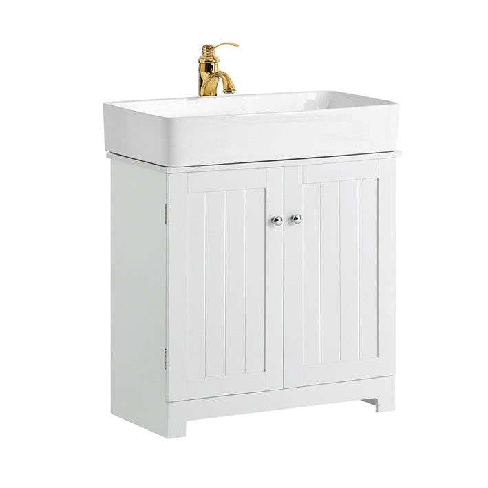 SoBuy | Meuble-lavabo | Armoire de salle de bain blanche | Style champêtre | BZR18-W 