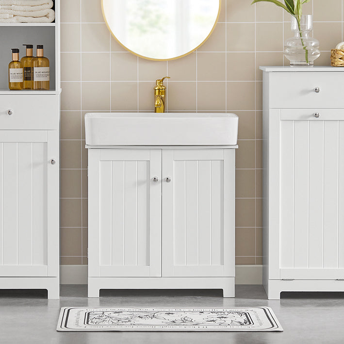 SoBuy | Meuble-lavabo | Armoire de salle de bain blanche | Style champêtre | BZR18-W 