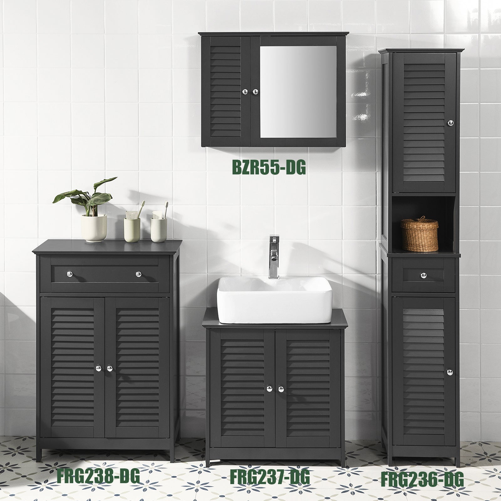 SoBuy | Armoire de salle de bain haute | Meuble de salle de bain | Étagère de salle de bain grise | FRG236-DG