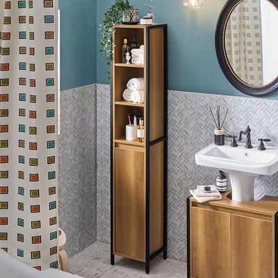 SoBuy | Armoire de salle de bain haute | Meuble de salle de bain | Étagère de salle de bain vintage | BZR62-PF