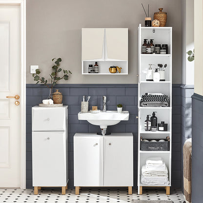 SoBuy | Armoire de salle de bain haute | Meuble de salle de bain | Étagère de salle de bain | Meubles de salle de bain blancs | BZR91-W