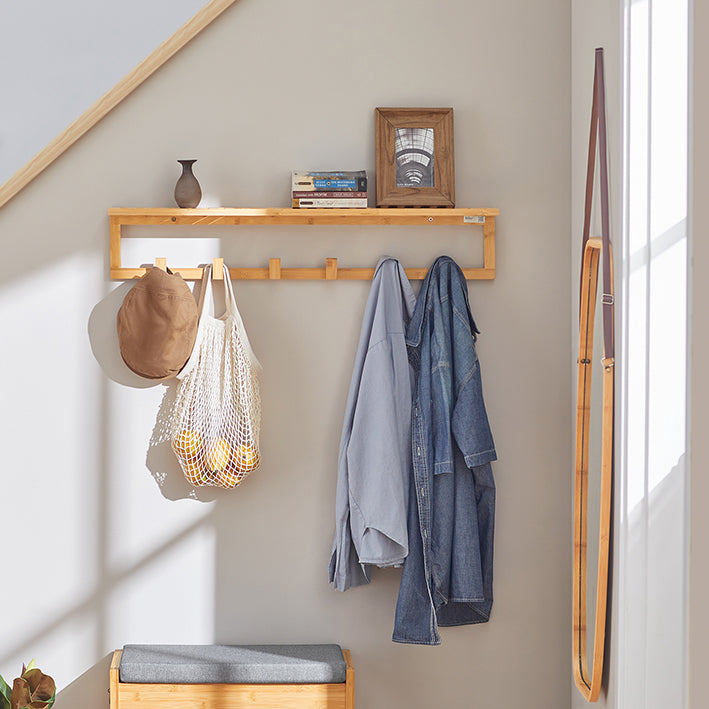 SoBuy | Porte-manteau mural à 6 crochets | Porte-manteau d'entrée en bambou | FHK06-N 