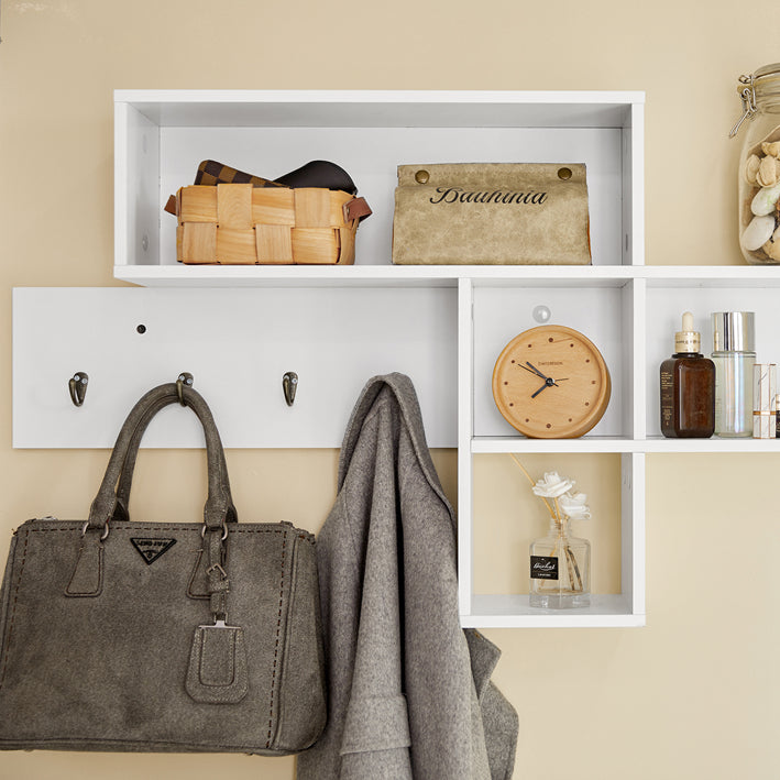 SoBuy | Porte-manteau mural | Étagère suspendue | Porte-manteau d'entrée blanc | FHK17-W