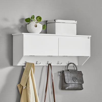 SoBuy | Porte-manteau mural | Étagère suspendue | Porte-manteau d'entrée blanc | FHK24-W