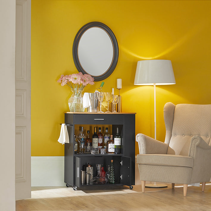 Chariot de cuisine SoBuy, desserte pour cuisine, salon, salle à manger, noir, 82 x 88 x 46 cm, FKW113-SCH