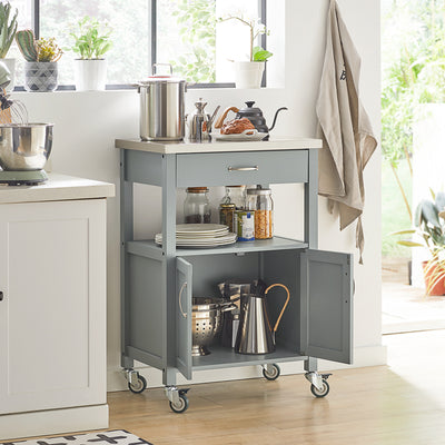 Chariot de cuisine SoBuy en acier inoxydable gris clair 60 x 92 x 44 cm FKW22-HG