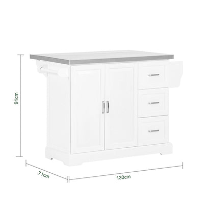SoBuy | Kücheninsel | Küchenwagen mit erweiterbarer Arbeitsfläche | Küchenschrank Weiß | FKW41-ST
