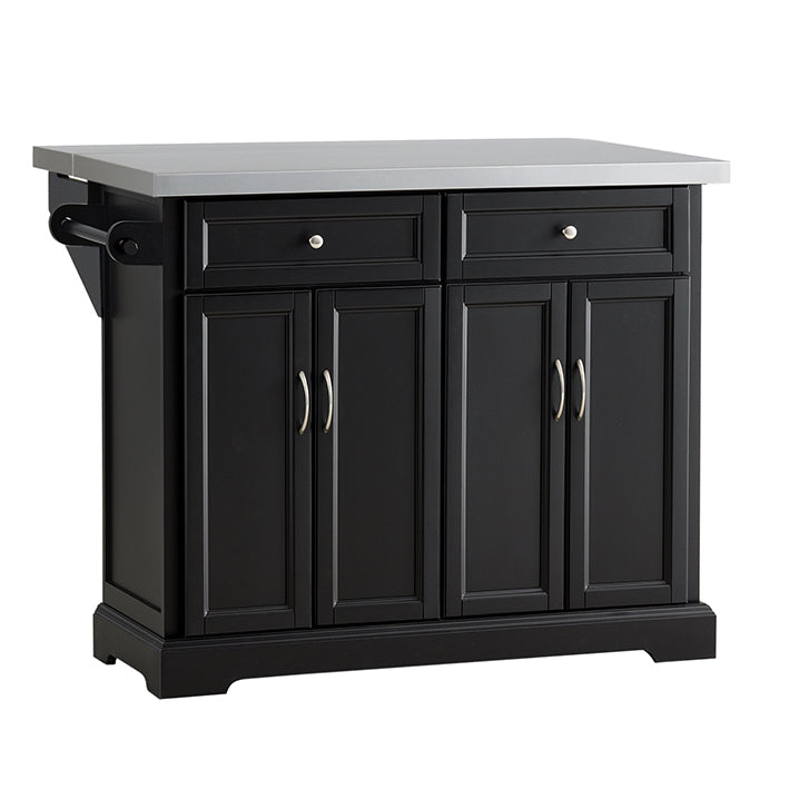 SoBuy | Kücheninsel | Küchenwagen mit erweiterbarer Arbeitsfläche | Küchenschrank Schwarz | FKW71-SCH