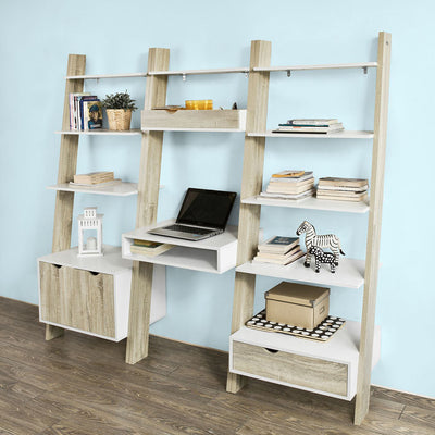 SoBuy | Bücherregal mit Schreibtisch | Wandregal | Standregal Holz | FRG111-WN