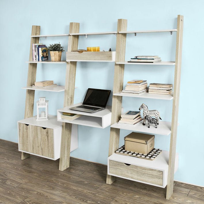 SoBuy | Bücherregal mit Schreibtisch | Wandregal | Standregal Holz | FRG111-WN