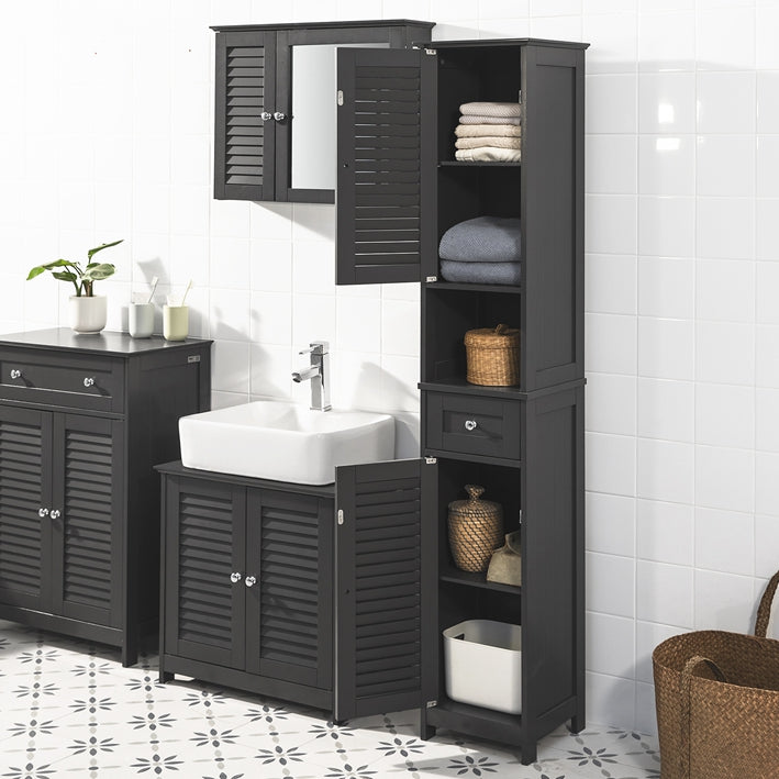 SoBuy | Armoire de salle de bain haute | Meuble de salle de bain | Étagère de salle de bain grise | FRG236-DG