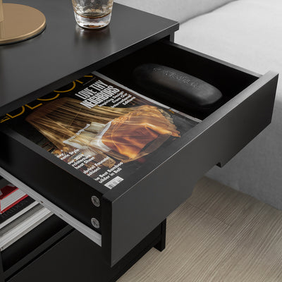 SoBuy Beistelltisch Nachttisch mit 2 Schubladen Nachtschrank schwarz 45x55x38cm FRG258-SCH