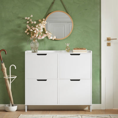 SoBuy | Schuhkipper | Schuhschrank mit 4 Klappen | Schuhkommode Weiß | FSR100-W