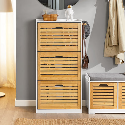 SoBuy | Meuble à chaussures | Armoire à chaussures 3 portes | Coffre à chaussures | FSR108-WN