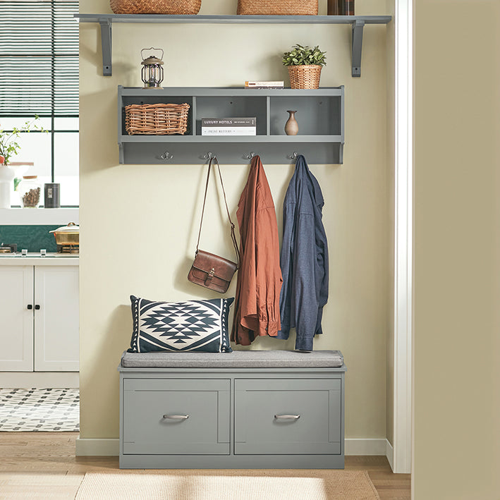 SoBuy | Porte-manteau mural | Étagère suspendue | Porte-manteau d'entrée gris clair | FHK28-HG