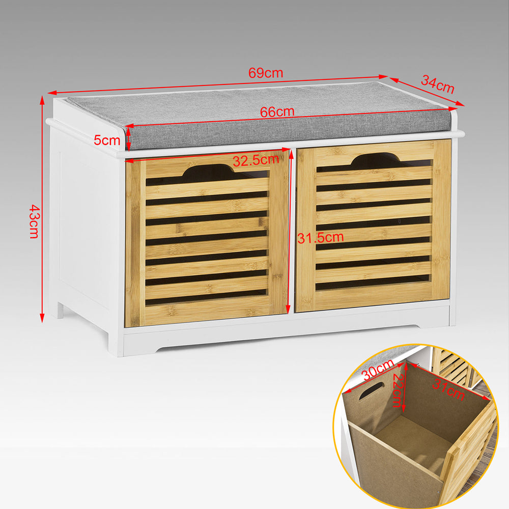 SoBuy | Sitzbank mit Sitzkissen | Schuhtruhe Bambus | Sitzkommode Weiß | FSR23-K-WN