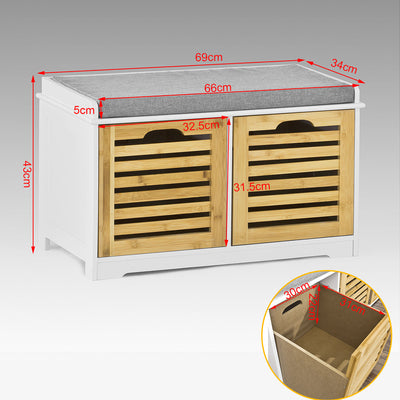 SoBuy | Banc avec coussin d'assise | Coffre à chaussures en bambou | Banc de rangement blanc | FSR23-K-WN 