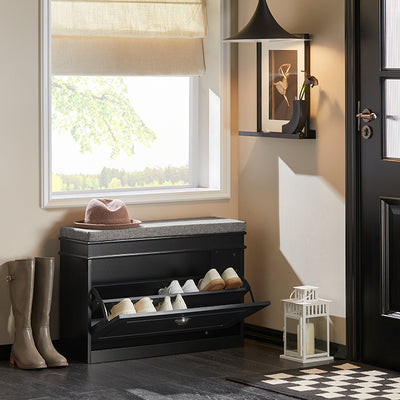 SoBuy | Étagère à chaussures | Banc à chaussures | Banc | Coffre à chaussures | Armoire à chaussures noire | FSR82-L-SCH