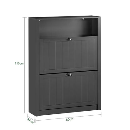 Prévente | SoBuy | Meuble à chaussures | Meuble à chaussures 2 portes | Coffre à chaussures noir | FSR87-SCH