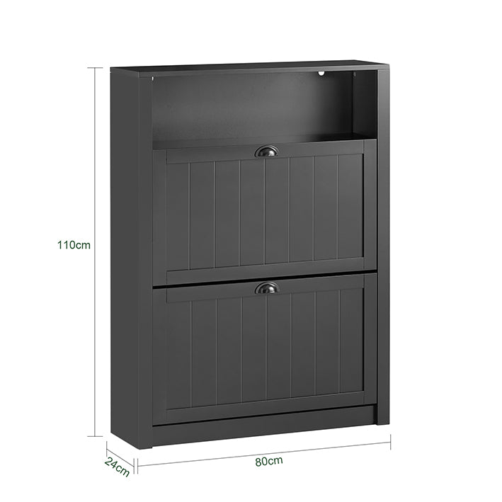 Prévente | SoBuy | Meuble à chaussures | Meuble à chaussures 2 portes | Coffre à chaussures noir | FSR87-SCH