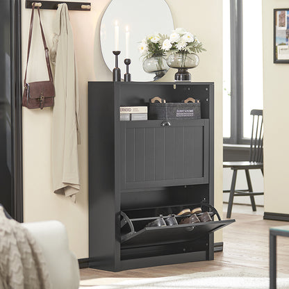 Prévente | SoBuy | Meuble à chaussures | Meuble à chaussures 2 portes | Coffre à chaussures noir | FSR87-SCH