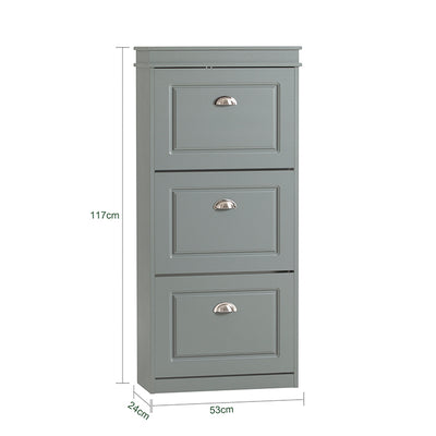 SoBuy | Meuble à chaussures | Rangement à chaussures à 3 portes | Coffre à chaussures gris clair | FSR94-HG 