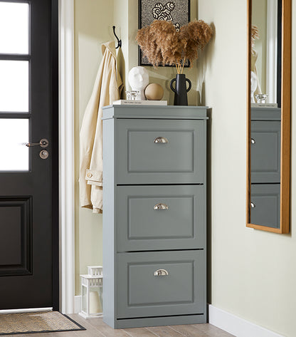 SoBuy | Meuble à chaussures | Rangement à chaussures à 3 portes | Coffre à chaussures gris clair | FSR94-HG 