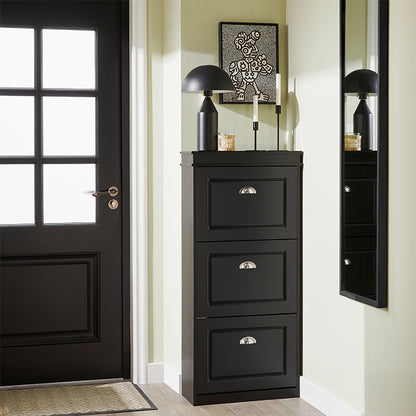 SoBuy | Meuble à chaussures | Rangement à chaussures à 3 portes | Coffre à chaussures noir | FSR94-SCH 