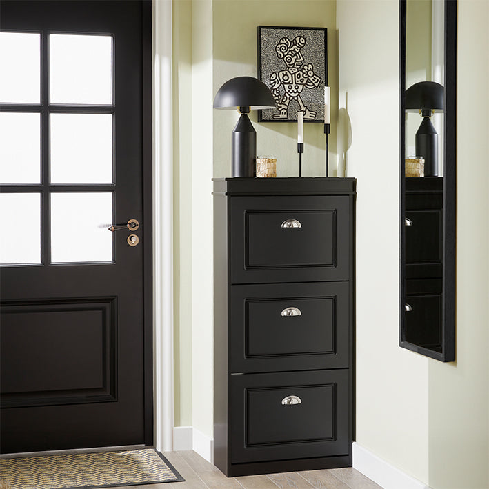 SoBuy | Meuble à chaussures | Rangement à chaussures à 3 portes | Coffre à chaussures noir | FSR94-SCH 