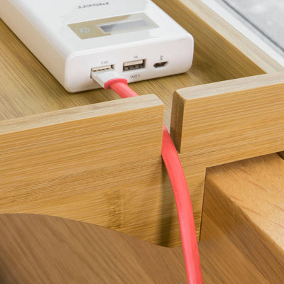 SoBuy | Table de chevet | avec gestion des câbles | Table de nuit en bambou | NKD01-N 