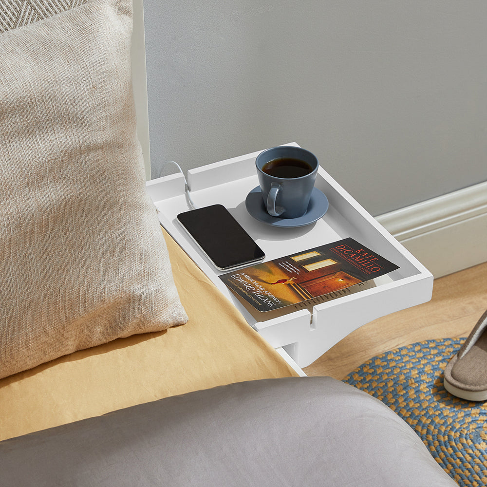 SoBuy | Bettablage | mit Kabelführung | Nachttisch Bambus | NKD01-W