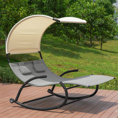 SoBuy | Chaise longue à bascule pour 2 personnes | Bain de soleil à roulettes | Lit de jardin avec pare-soleil | OGS50-HG 