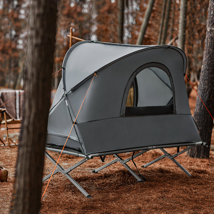 Tente SoBuy 4 en 1 avec lit de camp intégré pour 1 personne, grise, 194 x 147 x 87 cm, OGS60-HG